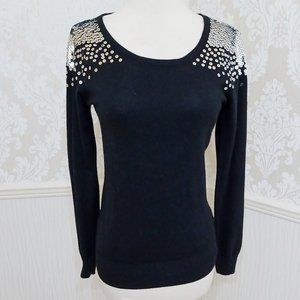 Papaya Black with Silver Sequins Holiday Sweater Juniors Size Medium